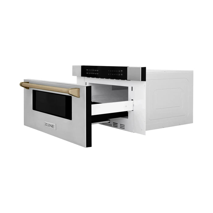 ZLINE Autograph 30 In. 1.2 cu. ft. Built-In Microwave Drawer In Stainless Steel With Champagne Bronze Accents, MWDZ-30-CB