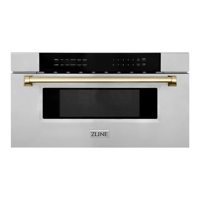 ZLINE Autograph 30 In. 1.2 cu. ft. Built-In Microwave Drawer In Stainless Steel With Gold Accents, MWDZ-30-G