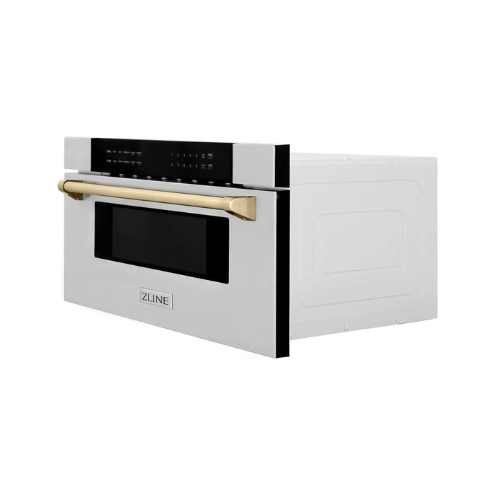 ZLINE Autograph 30 In. 1.2 cu. ft. Built-In Microwave Drawer In Stainless Steel With Gold Accents, MWDZ-30-G