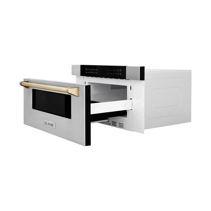 ZLINE Autograph 30 In. 1.2 cu. ft. Built-In Microwave Drawer In Stainless Steel With Gold Accents, MWDZ-30-G