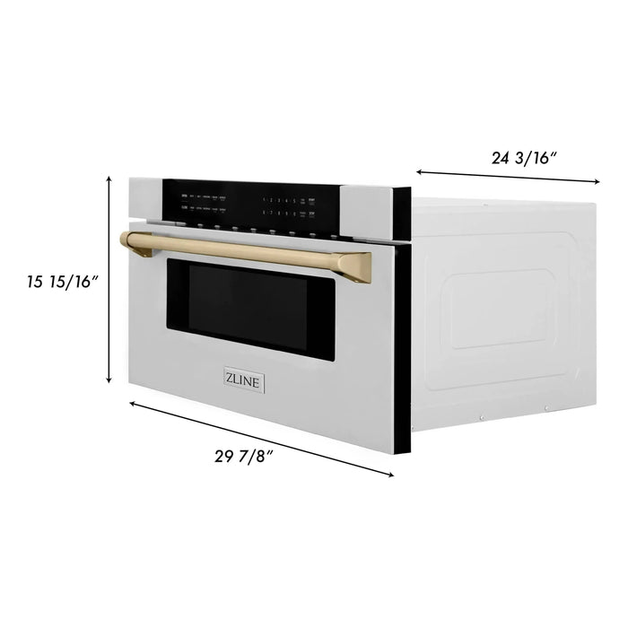 ZLINE Autograph 30 In. 1.2 cu. ft. Built-In Microwave Drawer In Stainless Steel With Gold Accents, MWDZ-30-G