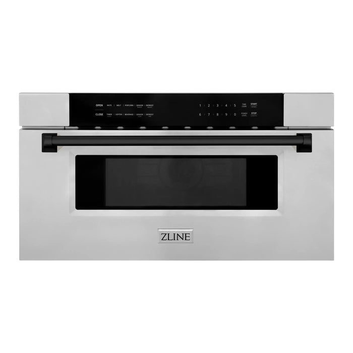 ZLINE Autograph 30 In. 1.2 cu. ft. Built-In Microwave Drawer In Stainless Steel with Matte Black Accents, MWDZ-30-MB