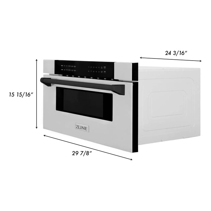 ZLINE Autograph 30 In. 1.2 cu. ft. Built-In Microwave Drawer In Stainless Steel with Matte Black Accents, MWDZ-30-MB