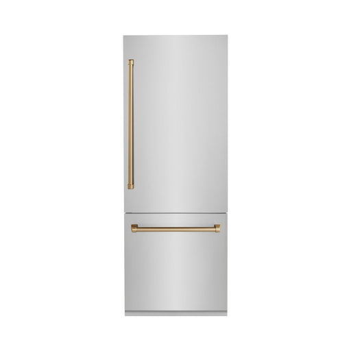 ZLINE Autograph 30 In. 16.1 cu. ft. Built-In Refrigerator with Internal Water and Ice Dispenser with Bronze Accents, RBIVZ-304-30-CB