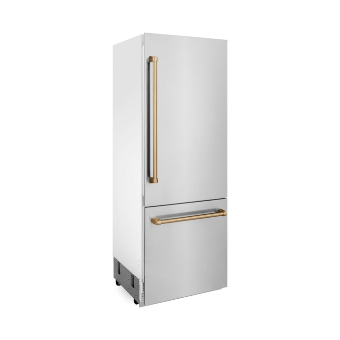 ZLINE Autograph 30 In. 16.1 cu. ft. Built-In Refrigerator with Internal Water and Ice Dispenser with Bronze Accents, RBIVZ-304-30-CB