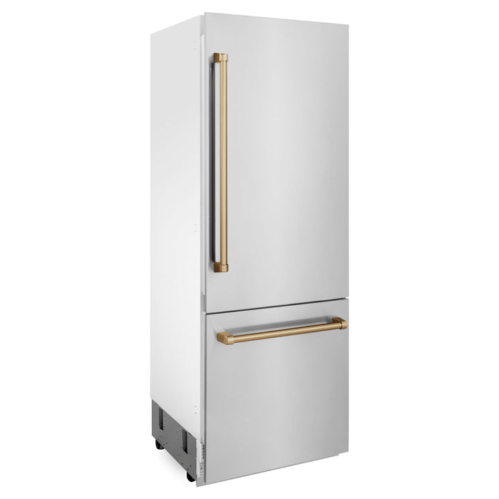 ZLINE Autograph 30 In. 16.1 cu. ft. Built-In Refrigerator with Internal Water and Ice Dispenser with Bronze Accents, RBIVZ-304-30-CB