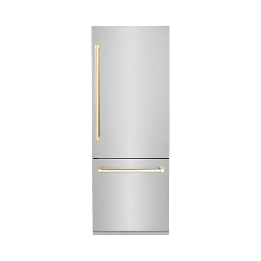 ZLINE Autograph 30 In. 16.1 cu. ft. Built-In Refrigerator with Internal Water and Ice Dispenser with Gold Accents, RBIVZ-304-30-G