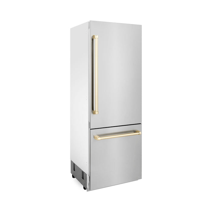 ZLINE Autograph 30 In. 16.1 cu. ft. Built-In Refrigerator with Internal Water and Ice Dispenser with Gold Accents, RBIVZ-304-30-G