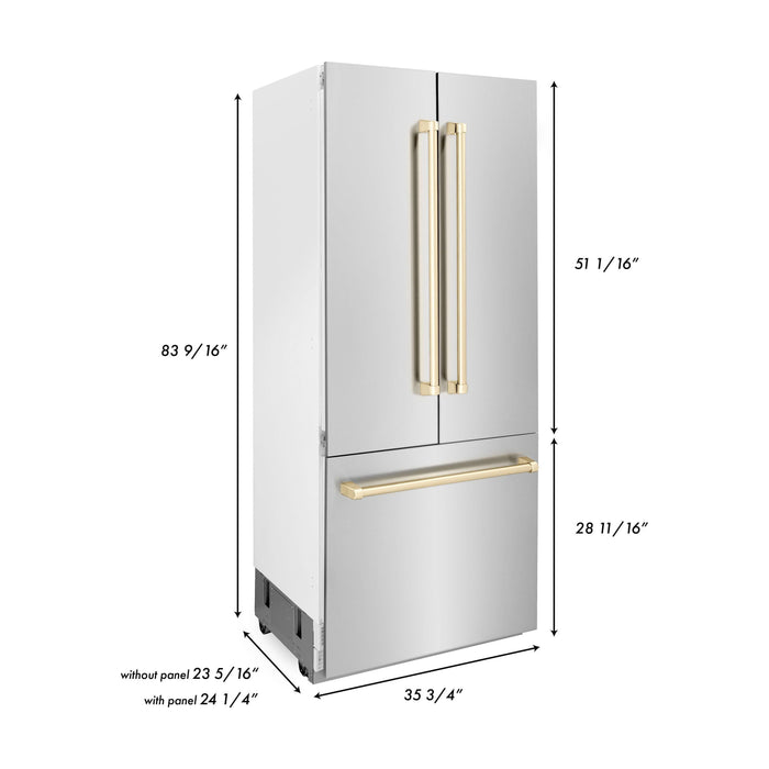 ZLINE Autograph 36 In. 19.6 cu. ft. Built-In Refrigerator with Water and Ice Dispenser with Gold Accents, RBIVZ-304-36-G