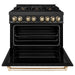 ZLINE Autograph 36 in. Range with Gas Burner and Electric Oven In Black Stainless Steel with Gold Accents RABZ-36-G