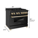 ZLINE Autograph 36 in. Range with Gas Burner and Electric Oven In Black Stainless Steel with Gold Accents RABZ-36-G