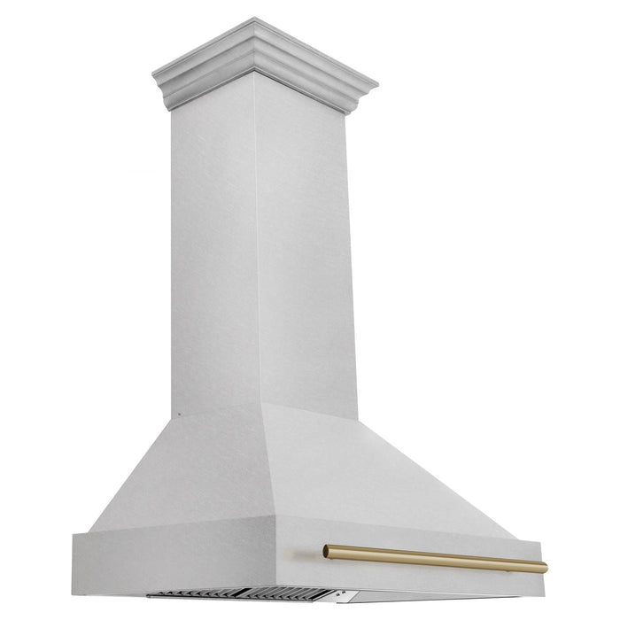 ZLINE Autograph 36 Inch DuraSnow Stainless Steel Range Hood with DuraSnow Shell and Champagne Bronze Handle 8654SNZ-36-CB