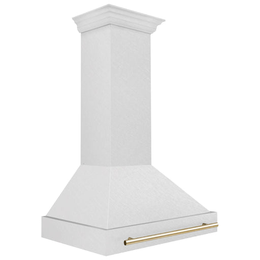 ZLINE Autograph 36 Inch DuraSnow Stainless Steel Range Hood with DuraSnow Shell and Gold Handle 8654SNZ-36-G