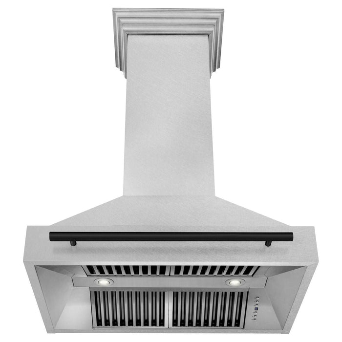 ZLINE Autograph 36 Inch DuraSnow Stainless Steel Range Hood with Matte Black Handle 8654SNZ-36-MB