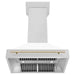 ZLINE Autograph 36 Inch DuraSnow Stainless Steel Range Hood with White Matte Shell and Gold Handle 8654SNZ-WM36-G