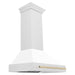 ZLINE Autograph 36 Inch DuraSnow Stainless Steel Range Hood with White Matte Shell and Gold Handle 8654SNZ-WM36-G