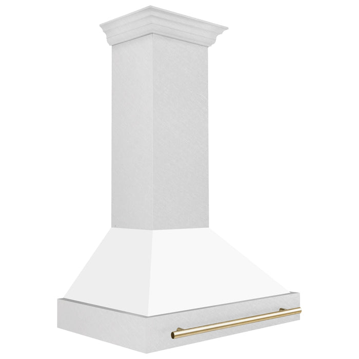 ZLINE Autograph 36 Inch DuraSnow Stainless Steel Range Hood with White Matte Shell and Gold Handle 8654SNZ-WM36-G