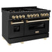 ZLINE Autograph 48 in. Range with Gas Burner and Electric Oven In Black Stainless Steel and Gold Accents RABZ-48-G