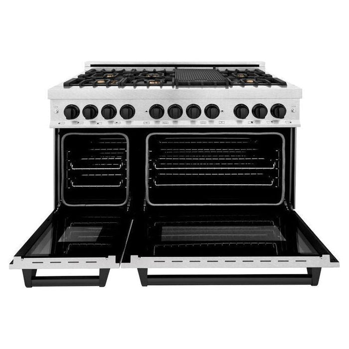 ZLINE Autograph 48 in. Range with Gas Burner and Electric Oven In DuraSnow Stainless Steel with Matte Black Accents RASZ-SN-48-MB