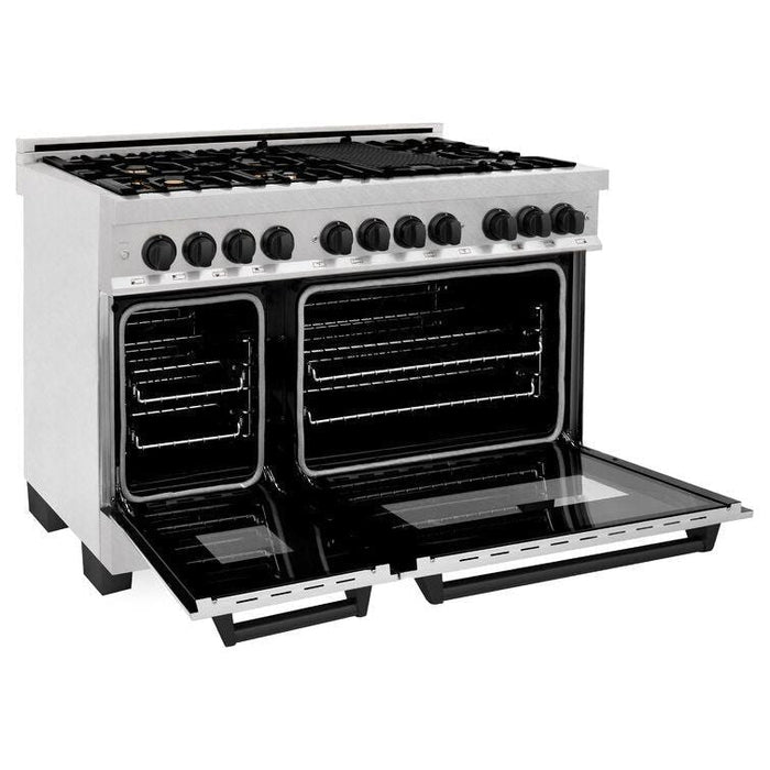 ZLINE Autograph 48 in. Range with Gas Burner and Electric Oven In DuraSnow Stainless Steel with Matte Black Accents RASZ-SN-48-MB