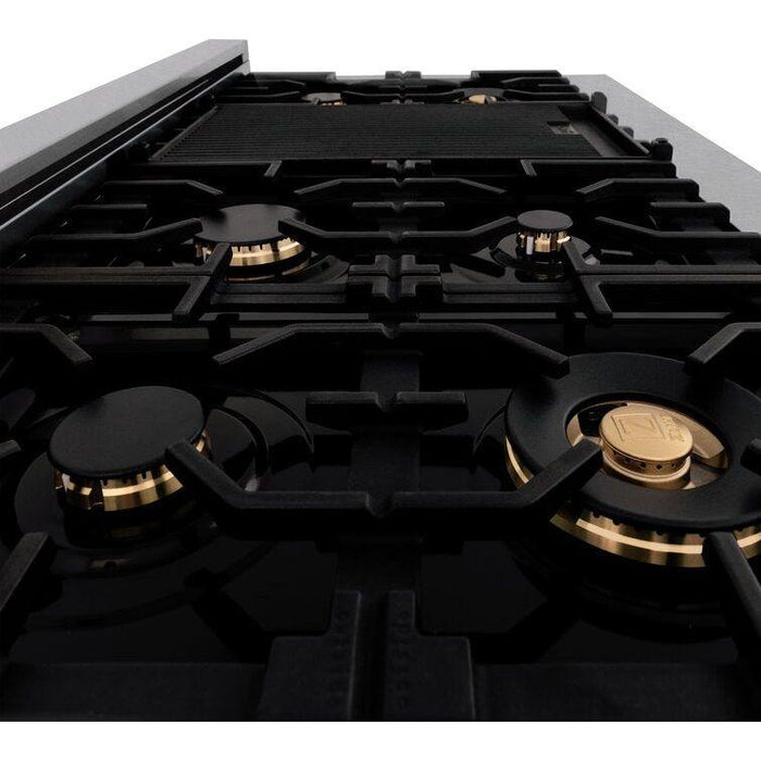 ZLINE Autograph 48 in. Range with Gas Burner and Electric Oven In DuraSnow Stainless Steel with Matte Black Accents RASZ-SN-48-MB