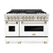 ZLINE Autograph 48 in. Range with Gas Burner and Electric Oven In Stainless Steel and White Matte Door with Gold Accents RAZ-WM-48-G