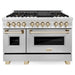 ZLINE Autograph 48 in. Range with Gas Burner and Electric Oven In Stainless Steel with Gold Accents RAZ-48-G