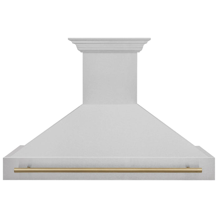 ZLINE Autograph 48 Inch DuraSnow Stainless Steel Range Hood with DuraSnow Shell and Champagne Bronze Handle 8654SNZ-48-CB