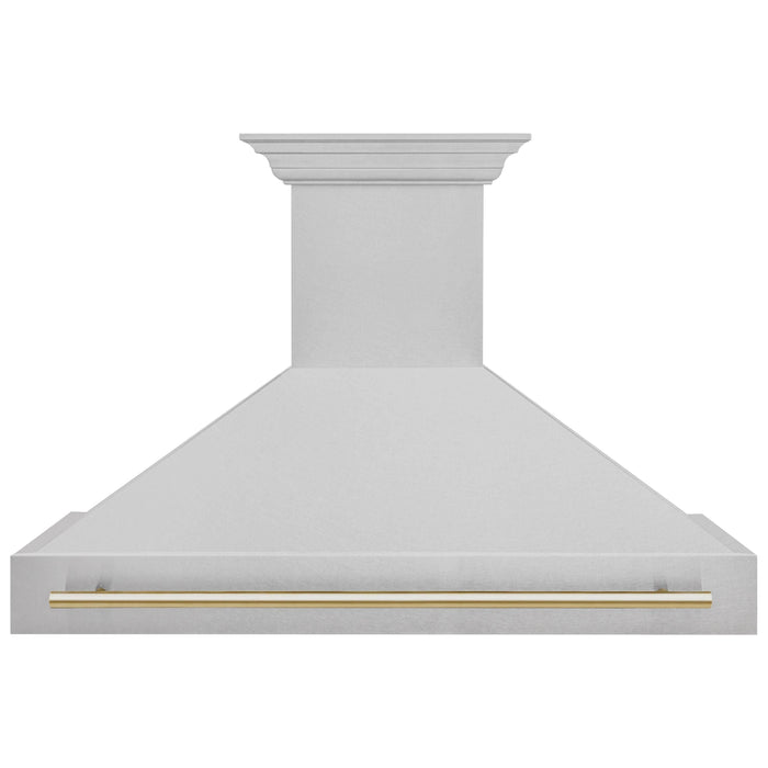 ZLINE Autograph 48 Inch DuraSnow Stainless Steel Range Hood with DuraSnow Shell and Gold Handle 8654SNZ-48-G