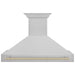 ZLINE Autograph 48 Inch DuraSnow Stainless Steel Range Hood with DuraSnow Shell and Gold Handle 8654SNZ-48-G