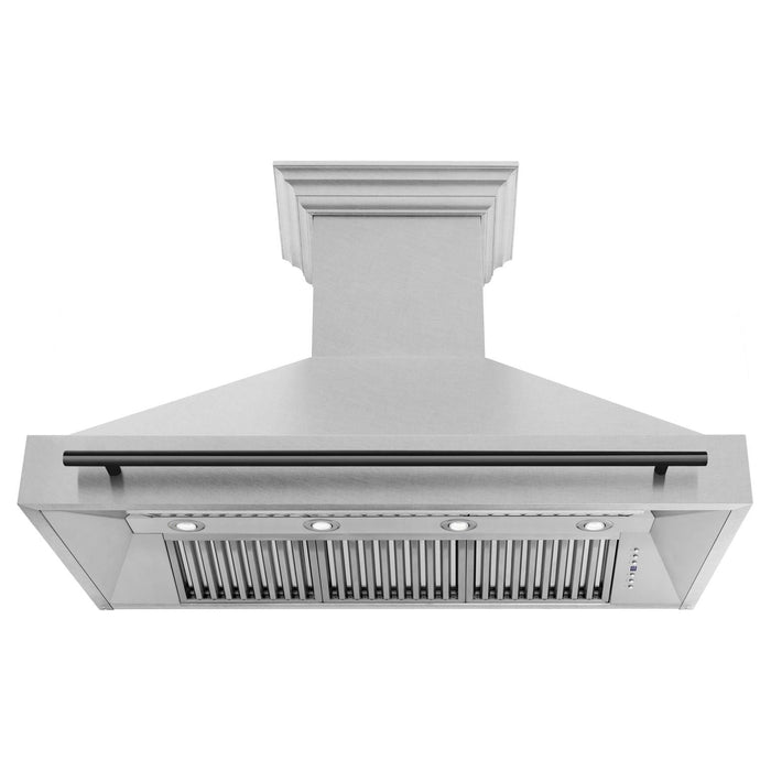 ZLINE Autograph 48 Inch DuraSnow Stainless Steel Range Hood with DuraSnow Shell and Matte Black Handle 8654SNZ-48-MB