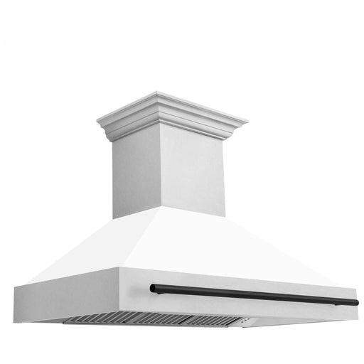 ZLINE Autograph 48 Inch DuraSnow Stainless Steel Range Hood with White Matte Shell and Matte Black Handle 8654SNZ-WM48-MB