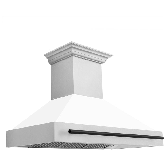 ZLINE Autograph 48 Inch DuraSnow Stainless Steel Range Hood with White Matte Shell and Matte Black Handle 8654SNZ-WM48-MB