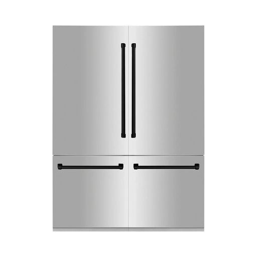 ZLINE Autograph 60 In. 32.2 cu. ft. Built-In 4-Door Refrigerator with Internal Water and Ice Dispenser in Stainless Steel and Matte Black Accents, RBIVZ-304-60-MB