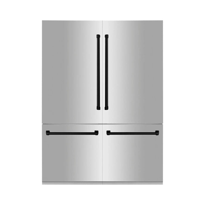 ZLINE Autograph 60 In. 32.2 cu. ft. Built-In 4-Door Refrigerator with Internal Water and Ice Dispenser in Stainless Steel and Matte Black Accents, RBIVZ-304-60-MB