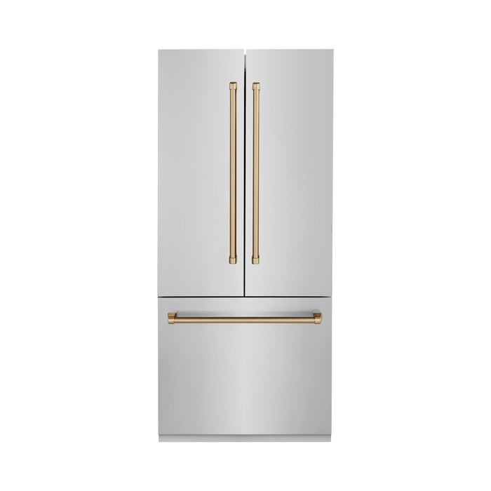 ZLINE Autograph Bronze Package - 36 in. Rangetop, 36 in. Range Hood, Dishwasher, Built-In Refrigerator, Microwave Drawer