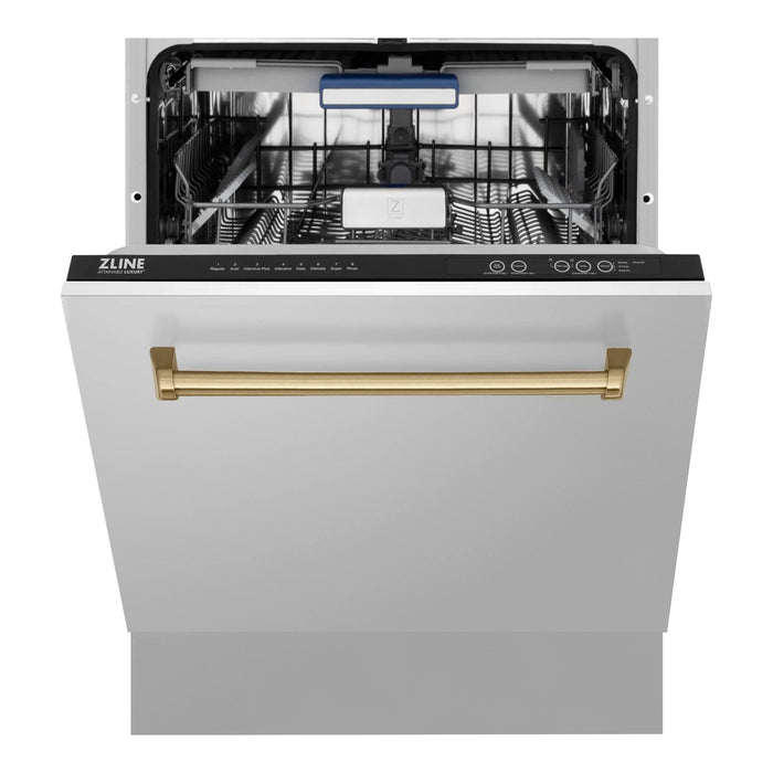 ZLINE Autograph Bronze Package - 36 in. Rangetop, 36 in. Range Hood, Dishwasher, Built-In Refrigerator, Microwave Drawer