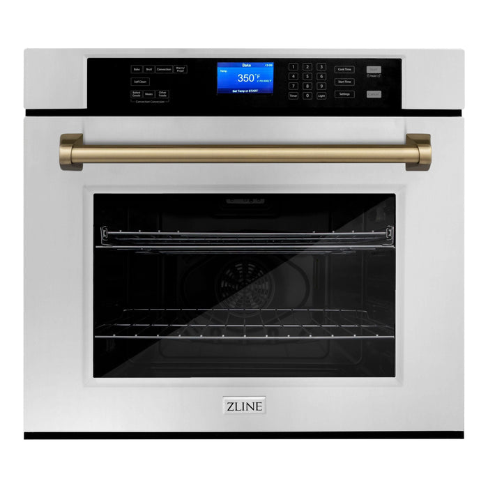 ZLINE Autograph Bronze Package - 36 in. Rangetop, 36 in. Range Hood, Dishwasher, Built-In Refrigerator, Microwave Drawer, Wall Oven