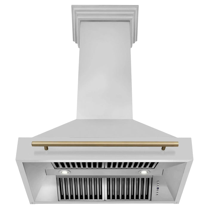 ZLINE Autograph Bronze Package - 36 in. Rangetop, 36 in. Range Hood, Dishwasher, Refrigerator