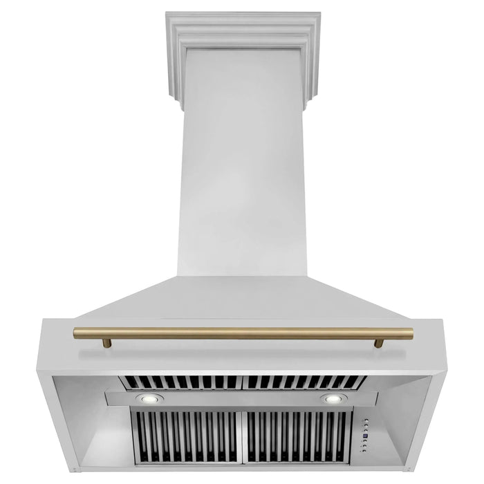 ZLINE Autograph Bronze Package - 36 in. Rangetop, 36 in. Range Hood, Dishwasher, Refrigerator, Microwave Drawer, Wall Oven