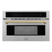 ZLINE Autograph Bronze Package - 36 in. Rangetop, 36 in. Range Hood, Dishwasher, Refrigerator, Microwave Oven