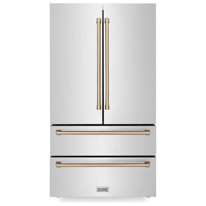 ZLINE Autograph Bronze Package - 36 in. Rangetop, 36 in. Range Hood, Dishwasher, Refrigerator, Microwave Oven, Wall Oven