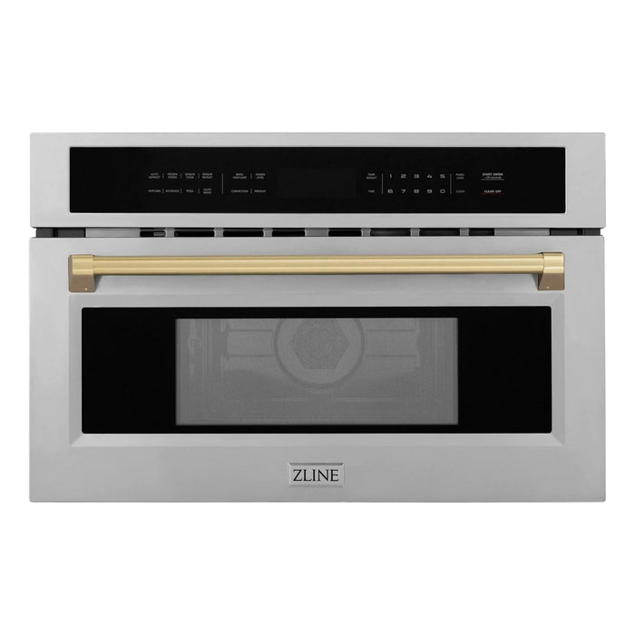 ZLINE Autograph Bronze Package - 36 in. Rangetop, 36 in. Range Hood, Dishwasher, Refrigerator, Microwave Oven, Wall Oven