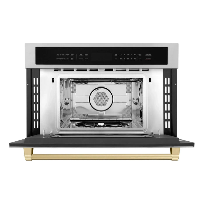 ZLINE Autograph Bronze Package - 36 in. Rangetop, 36 in. Range Hood, Dishwasher, Refrigerator, Microwave Oven, Wall Oven