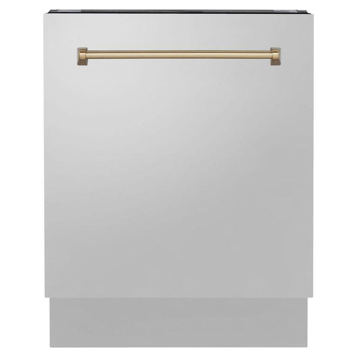 ZLINE Autograph Bronze Package - 36 in. Rangetop, 36 in. Range Hood, Dishwasher, Refrigerator with External Water and Ice Dispenser