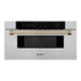 ZLINE Autograph Bronze Package - 36 in. Rangetop, 36 in. Range Hood, Dishwasher, Refrigerator with External Water and Ice Dispenser, Microwave Drawe, Wall Oven