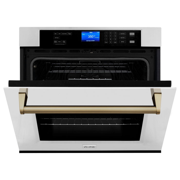 ZLINE Autograph Bronze Package - 36 in. Rangetop, 36 in. Range Hood, Dishwasher, Refrigerator with External Water and Ice Dispenser, Microwave Drawe, Wall Oven