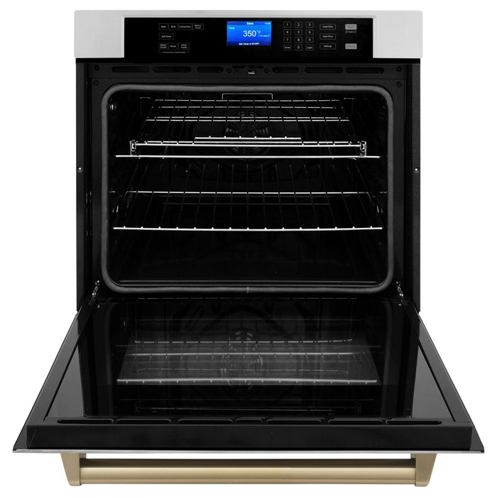 ZLINE Autograph Bronze Package - 36 in. Rangetop, 36" Range Hood, Dishwasher, Built-In Refrigerator, Microwave Oven, Wall Oven