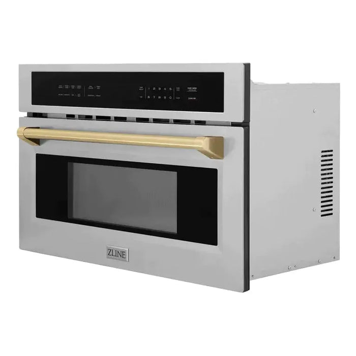 ZLINE Autograph Bronze Package - 48 in. Rangetop, 48 in. Range Hood, Dishwasher, Built-In Refrigerator, Microwave Oven, Wall Oven