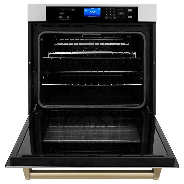 ZLINE Autograph Bronze Package - 48 in. Rangetop, 48 in. Range Hood, Dishwasher, Built-In Refrigerator, Microwave Oven, Wall Oven